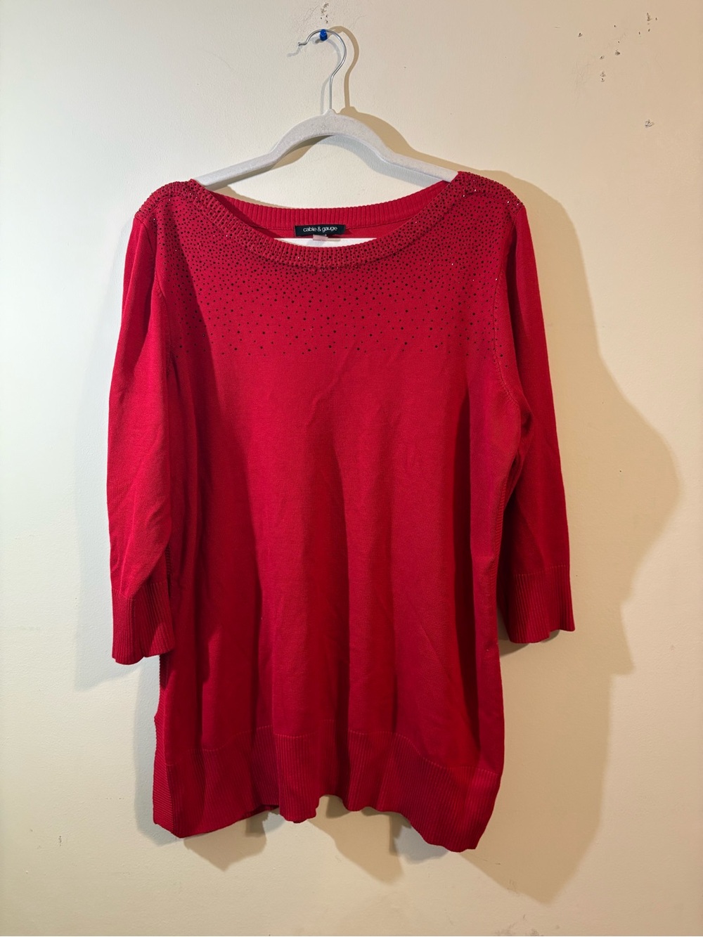 Cable & Gauge sweater women's 1X red long-sleeve black embellishments pullover